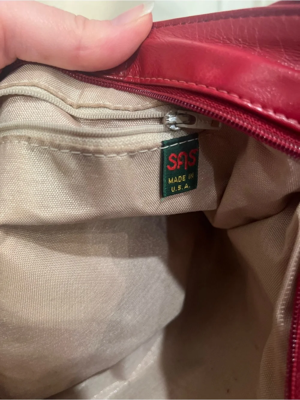 SAS Red Leather Shoulder Bag